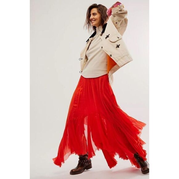 Free People FP One Clover Skirt Asymmetrical Tiered Orange Large L NEW - Picture 1 of 5